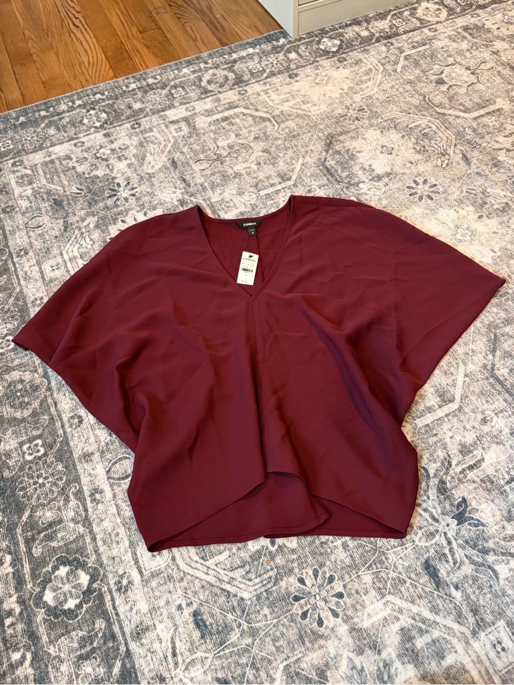 Express Women's Maroon V-Neck Dolman Sleeve Blouse